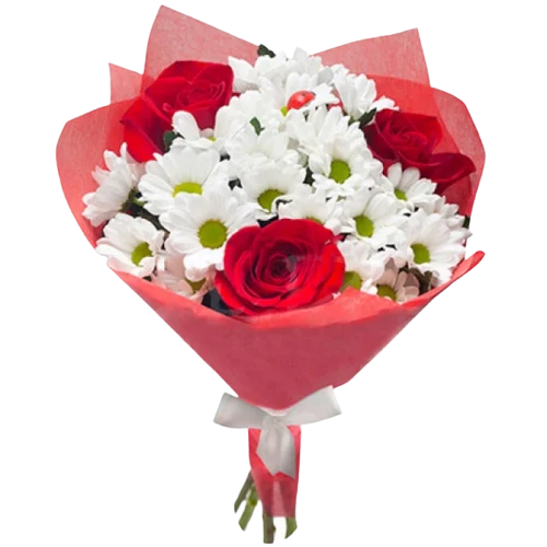 Bukiet z chryzantem i róż.