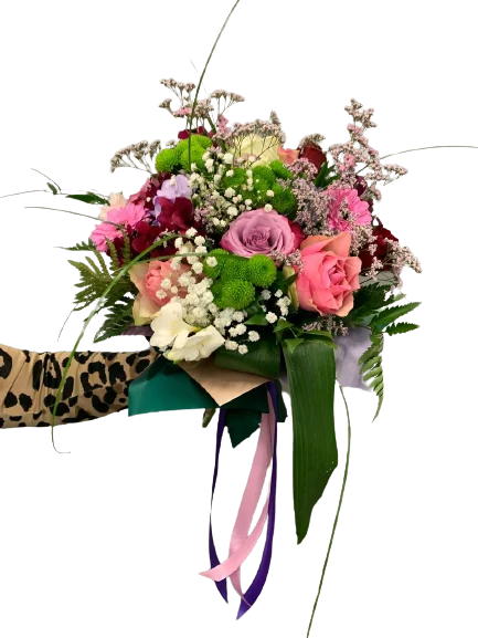 Bukiet mieszany z różami, gerberą, frezją – zmysłowy bukiet pełen pozytywnej energii