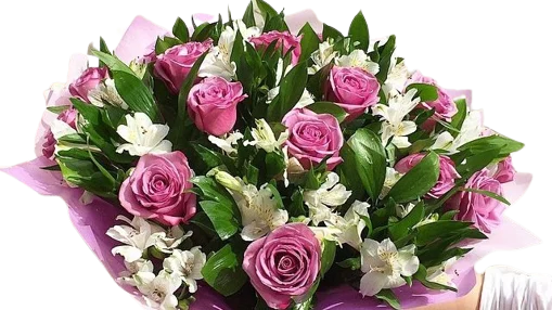 Bukiet z alstremerii i róż.