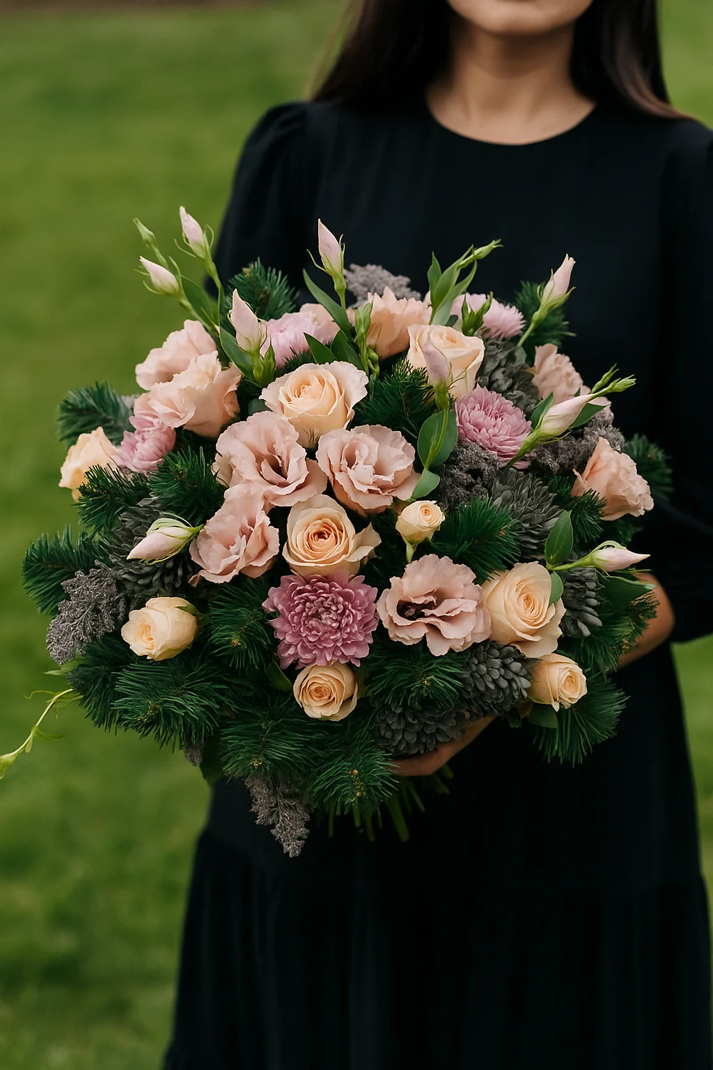 Bukiet w pastelowych barwach z róż i eustom – delikatny wyraz pamięci i uczuć.